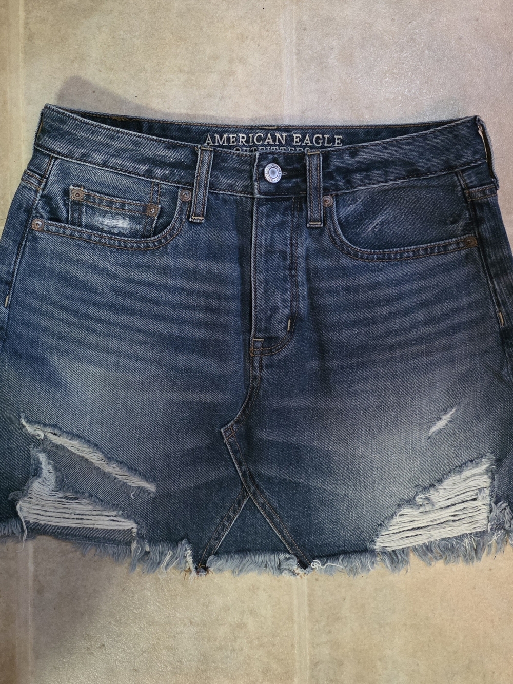 American Eagle Distressed Ripped Denim Mini Skirt - Dark Blue